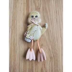 Vintage Duckling Magnet Figurine w/ Dangling Feet Spring Farmhouse Fridge Décor